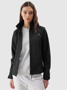 4F Kurtka softshell wiatroodporna membrana 5000 damska - czarna M. Czarne kurtki 4f, na jesień, m, bez wzorów, z dzianiny, bez kaptura. Za 139,99 zł.