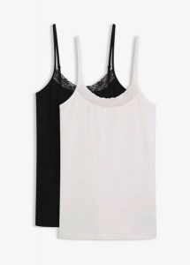Podkoszulka z bawełną organiczną i koronką (2 szt.). Czarne body i gorsety bonprix, bez wzorów, z bawełny. Za 67,99 zł.