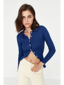 Trendyol Kardigan w kolorze granatowym rozmiar: L. Niebieskie kardigany Trendyol, prążkowane. Za 73,99 zł.