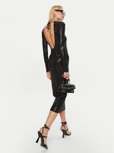 Patrizia Pepe Sukienka koktajlowa 2A2856/J242-K459 Czarny Slim Fit. Czarne sukienki Patrizia Pepe, bez wzorów, z syntetyku, wizytowe, bez kołnierzyka, bez ramiączek. Za 569,99 zł.