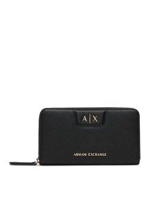 Armani Exchange Portfel XW000359 AF26570 UC001 Czarny. Czarne portfele Armani Exchange, bez wzorów, ze skóry. Za 404,99 zł.