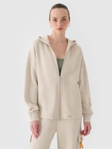4F Bluza dresowa rozpinana z kapturem damska - beżowa M. Brązowe bluzy 4f, m, bez wzorów, z bawełny, z kapturem. W wyprzedaży za 79,99 zł.