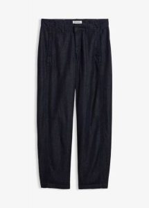 Jeansy typu barrel, mid waist, z regulowanym pasem. Brązowe jeansy bonprix, bez wzorów, z jeansu. Za 49,99 zł.