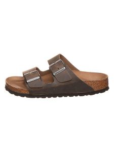 Birkenstock Skórzane klapki "Arizona" w kolorze khaki rozmiar: 37. Brązowe klapki Birkenstock, bez wzorów, z otwartym noskiem, bez obcasa. Za 297,97 zł.