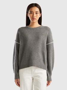 Benetton Sweter w kolorze szarym rozmiar: L. Szare swetry oversize Benetton, l, bez wzorów, z wełny, bez ramiączek. Za 149,31 zł.