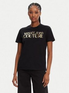 Versace Jeans Couture T-Shirt 78HAHE02 Czarny Regular Fit. Czarne t-shirty Versace Jeans Couture, m, bez wzorów, z bawełny, bez kołnierzyka, bez ramiączek. Za 279,99 zł.