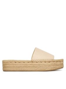 Calvin Klein Espadryle Flatf Espa Mule Lth Mg HW0HW03027 Beżowy. Brązowe espadryle Calvin Klein, bez wzorów, ze skóry, bez obcasa. Za 449,99 zł.