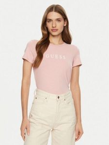 Guess T-Shirt O5RI01 KBBU1 Różowy Slim Fit. Czerwone t-shirty Guess, s, z aplikacjami, z bawełny, bez kołnierzyka, bez ramiączek. Za 79,99 zł.