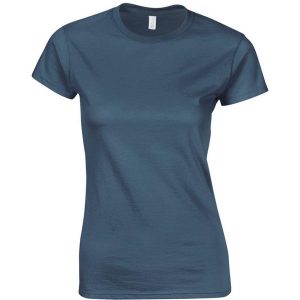 Koszulka Damska Krótki Rękaw Soft Style. Niebieskie bluzki GILDAN, xl, bez wzorów, sportowe, bez kołnierzyka, bez ramiączek. Za 29,99 zł.