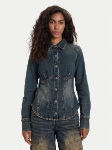 Guess Jeans Koszula jeansowa W5BH47 D4ON3 Granatowy Regular Fit. Niebieskie koszule Guess Jeans, xl, z aplikacjami, z bawełny, bez kołnierzyka, bez ramiączek. Za 499,99 zł.