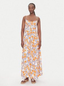 Maaji Sukienka letnia Western Orange Flower Sia PT2748CLD001 Pomarańczowy Regular Fit. Brązowe kombinezony Maaji, na lato, l, bez wzorów, z wiskozy, bez kołnierzyka, bez ramiączek. Za 329,99 zł.