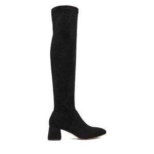 Kozaki Nine West. Czarne kozaki Nine West, bez wzorów, bez obcasa, na słupku, bez zapięcia. Za 279,99 zł.
