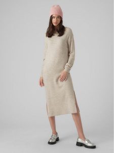 Vero Moda Sukienka dzianinowa 10291689 Beżowy Relaxed Fit. Brązowe kombinezony Vero Moda, xl, bez wzorów, z dzianiny, bez kołnierzyka, bez ramiączek. Za 99,99 zł.