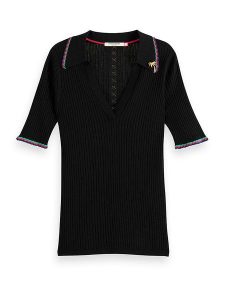 Scotch & Soda Koszulka w kolorze czarnym rozmiar: XS. Czarne bluzki Scotch & Soda, xs, bez wzorów, ze splotem, bez kołnierzyka, bez ramiączek. Za 87,81 zł.