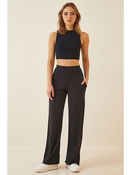 Happiness Istanbul Spodnie w kolorze czarnym rozmiar: 38. Czarne spodnie z wysokim stanem Happiness Istanbul, bez wzorów, z materiału, z podwyższonym stanem. Za 82,83 zł.