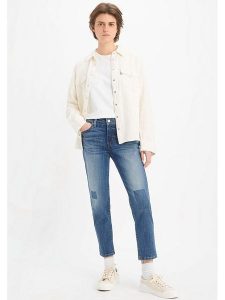 Levi´s Dżinsy - Boyfriend fit - w kolorze niebieskim rozmiar: W27/L30. Niebieskie jeansy z aplikacjami, ze skóry. Za 149,31 zł.
