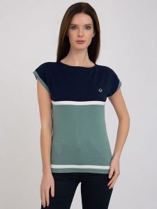 SIR RAYMOND TAILOR Koszulka "Vianden" ze wzorem rozmiar: XL. Niebieskie bluzki Sir Raymond Tailor, xl, bez wzorów, z bawełny, bez kołnierzyka, bez ramiączek. Za 127,05 zł.