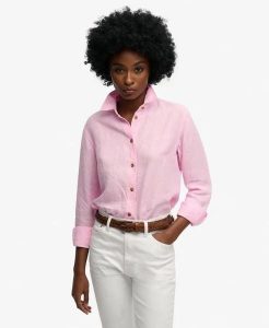 Superdry Premium lniana koszula Boyfriend. Czerwone koszule Superdry, uniwersalny, bez wzorów, ze lnu, bez kołnierzyka, bez ramiączek. Za 387,20 zł.