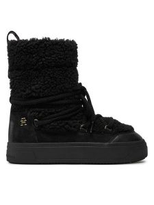 Tommy Hilfiger Śniegowce Lace-Up Faux Shearling Snowboot FW0FW08252 Czarny. Czarne buty zimowe TOMMY HILFIGER, z materiału, bez obcasa, bez zapięcia. Za 429,99 zł.