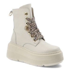 Botki damskie Karino, na grubej platformie skórzane licowe za kostkę i na zamek, beżowe, 5681-022. Brązowe botki Karino, na jesień, bez wzorów, z jeansu, za kostkę, bez obcasa, na platformie, bez zapięcia. Za 529,00 zł.