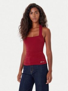 Guess Top W5YP28 KACM2 Czerwony Regular Fit. Czerwone topy Guess, xl, z aplikacjami, bez kołnierzyka, bez ramiączek. Za 179,99 zł.