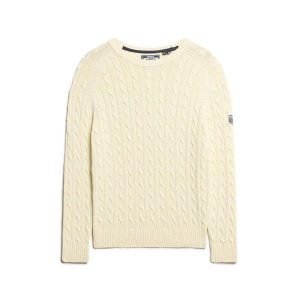 Sweter damski duży w splot warkoczowy Superdry. Białe swetry klasyczne Superdry, na zimę, ze splotem, bez kołnierzyka. Za 284,00 zł.