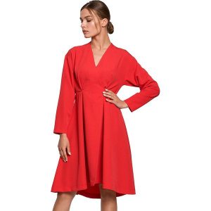 Stylove Sukienka w kolorze czerwonym rozmiar: M. Czerwone sukienki Stylove, m, bez wzorów, z asymetrycznym kołnierzem, bez ramiączek, midi, asymetryczne. Za 82,99 zł.
