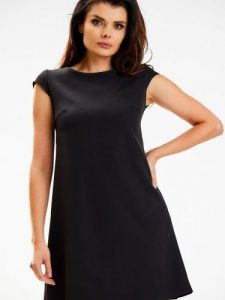 Sukienka Model A570 Black - awama. Czarne sukienki Awama, do pracy, na lato, l, bez wzorów, z bawełny, biznesowe, bez kołnierzyka, bez ramiączek, mini, trapezowe. Za 251,77 zł.