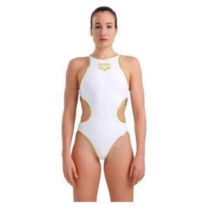 Damski kostium kąpielowy 1-częściowy Arena Biglogo. Białe stroje jednoczęściowe Arena, bez wzorów. Za 292,00 zł.