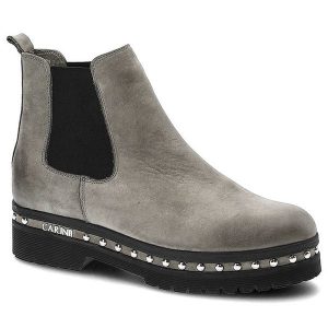 Szare Botki Carinii Damskie Modne Skórzane Sztyblety. Szare botki Carinii, na jesień, z aplikacjami, z nubiku, bez obcasa, na obcasie, bez zapięcia. Za 299,00 zł.