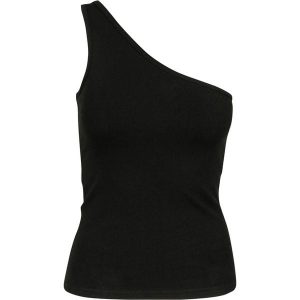 Damski klasyczny, miejski, podstawowy crop top. Czarne topy Urban Classics, bez wzorów, klasyczne, bez kołnierzyka, bez ramiączek. Za 93,00 zł.