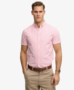 Superdry Koszula Preppy Oxford krótki rękaw z bawełny organicznej. Brązowe koszule Superdry, xl, bez wzorów, z bawełny, bez kołnierzyka, bez ramiączek. Za 282,85 zł.