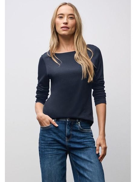 Street One Koszulka w kolorze granatowym rozmiar: 44. Niebieskie bluzki Street One, bez wzorów, street, bez kołnierzyka, bez ramiączek. Za 100,28 zł.