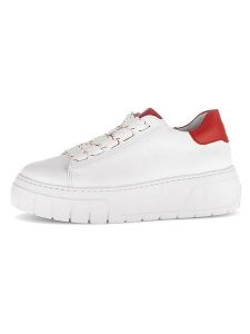 Gabor Skórzane sneakersy w kolorze biało-czerwonym rozmiar: 38,5. Białe trampki Gabor, bez wzorów, ze skóry, bez zapięcia. Za 211,31 zł.