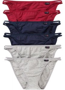 Figi tanga z miękką bawełną organiczną (6 par). Szare figi bonprix, z aplikacjami, z bawełny. Za 64,99 zł.