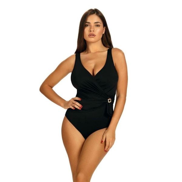 Strój kąpielowy damski jednoczęściowy kostium na basen plażę Self Glamour. Czarne stroje jednoczęściowe SELF HEAT, bez wzorów. Za 201,98 zł.