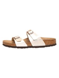 Birkenstock Klapki "Sydney" w kolorze kremowym rozmiar: 37. Brązowe klapki Birkenstock, bez wzorów, z otwartym noskiem, bez obcasa. Za 191,88 zł.