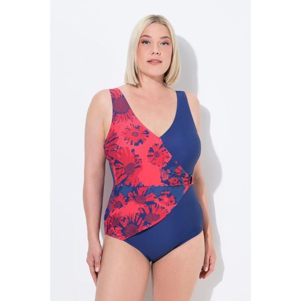 Damskie Strój kąpielowy kopertowy styl miękkie miseczki ozdobna sprzączka. Niebieskie stroje jednoczęściowe Ulla Popken, bez wzorów, z elastanu. Za 279,99 zł.