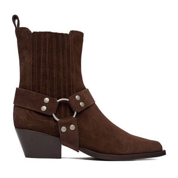 Kowbojki Badura. Brązowe botki Badura, bez wzorów, bez obcasa, na słupku, bez zapięcia. Za 279,99 zł.