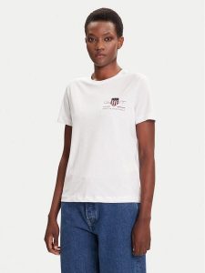 Gant T-Shirt Bisiklet Yaka 4200277 Biały Regular Fit. Białe t-shirty GANT, s, bez wzorów, z bawełny, bez kołnierzyka, bez ramiączek. Za 159,99 zł.