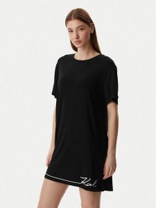 KARL LAGERFELD Koszula nocna B1W45009 Czarny Regular Fit. Czarne koszule nocne KARL LAGERFELD, bez wzorów, z wiskozy, bez ramiączek. Za 429,99 zł.