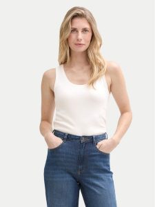 Tom Tailor Top 1045540 Biały Regular Fit. Białe topy Tom Tailor, xl, bez wzorów, z bawełny, bez kołnierzyka, bez ramiączek. Za 49,99 zł.