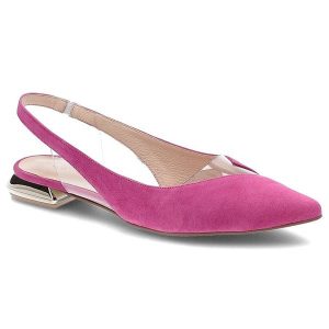 Różowe Sandały Damiss Eleganckie Buty Na Lato. Czerwone sandały Damiss, bez wzorów, z zamszu, ze szpiczastym noskiem, bez obcasa, na obcasie, bez zapięcia. Za 249,00 zł.