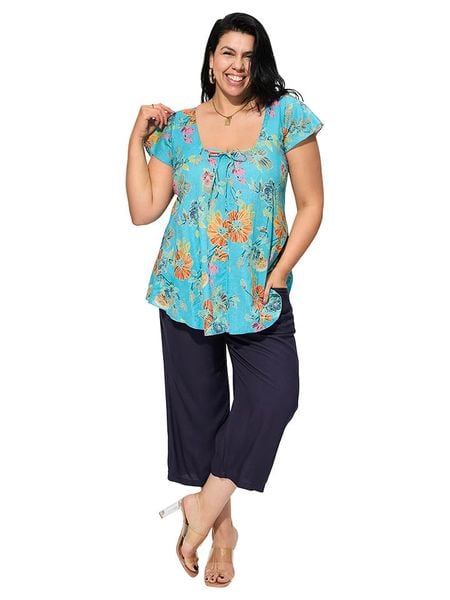 Aller Simplement Bluzka w kolorze turkusowym ze wzorem rozmiar: 42/44. Niebieskie bluzki Aller Simplement, bez wzorów, z bawełny, klasyczne, bez kołnierzyka, bez ramiączek. Za 66,00 zł.