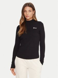 Guess Bluzka V5BP10 KCBF1 Czarny Slim Fit. Czarne bluzki Guess, xs, z aplikacjami, z bawełny, bez kołnierzyka, bez ramiączek. Za 149,99 zł.