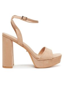 DeeZee Sandały F20074-2 Beżowy. Brązowe sandały DeeZee, bez wzorów, z materiału, bez obcasa, na słupku, bez zapięcia. Za 149,99 zł.