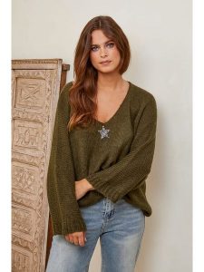 Joséfine Sweter "Iseult" w kolorze khaki rozmiar: M. Brązowe swetry oversize Joséfine, m, bez wzorów, bez ramiączek. Za 150,45 zł.