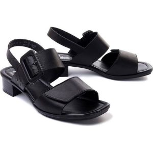 RIEKER 62663-01 black, sandały damskie. Czarne sandały Rieker, bez wzorów, bez obcasa, na obcasie, bez zapięcia. Za 209,93 zł.