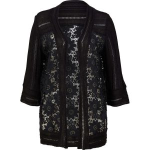 Sweter bez zapięcia, z koronką. Czerwone kardigany bonprix, z koronki. Za 89,99 zł.