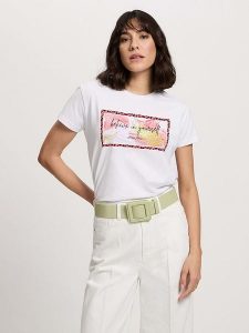 Cross Jeans Koszulka w kolorze białym rozmiar: L. Białe bluzki Cross Jeans, l, bez wzorów, z jeansu, bez kołnierzyka, bez ramiączek. Za 48,95 zł.